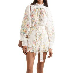 ZIMMERMANN Zinnia Floral-Print Shirred Blouse